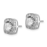 Sterling Silver RH-plated 5mm Round CZ Post w/ Square Jackets Earrings